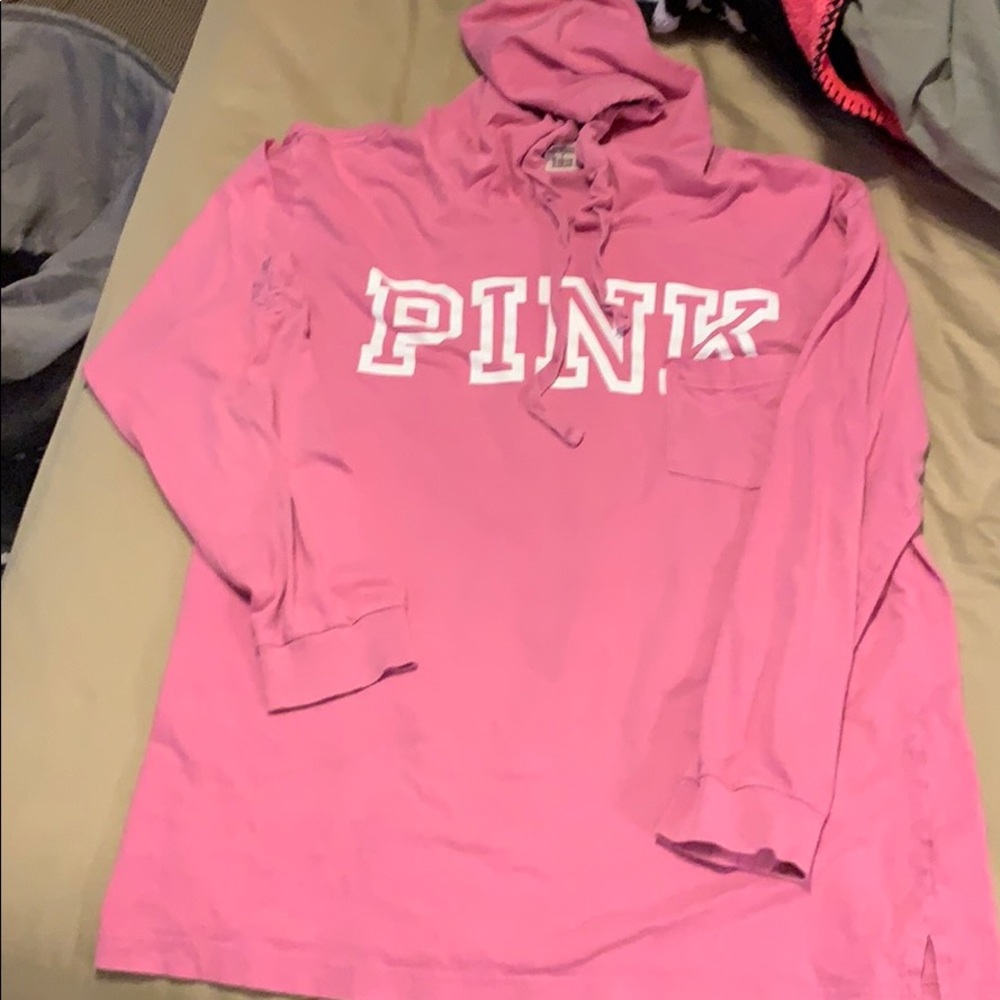 VS PINK LONG SLEEVE TEE W HOOD